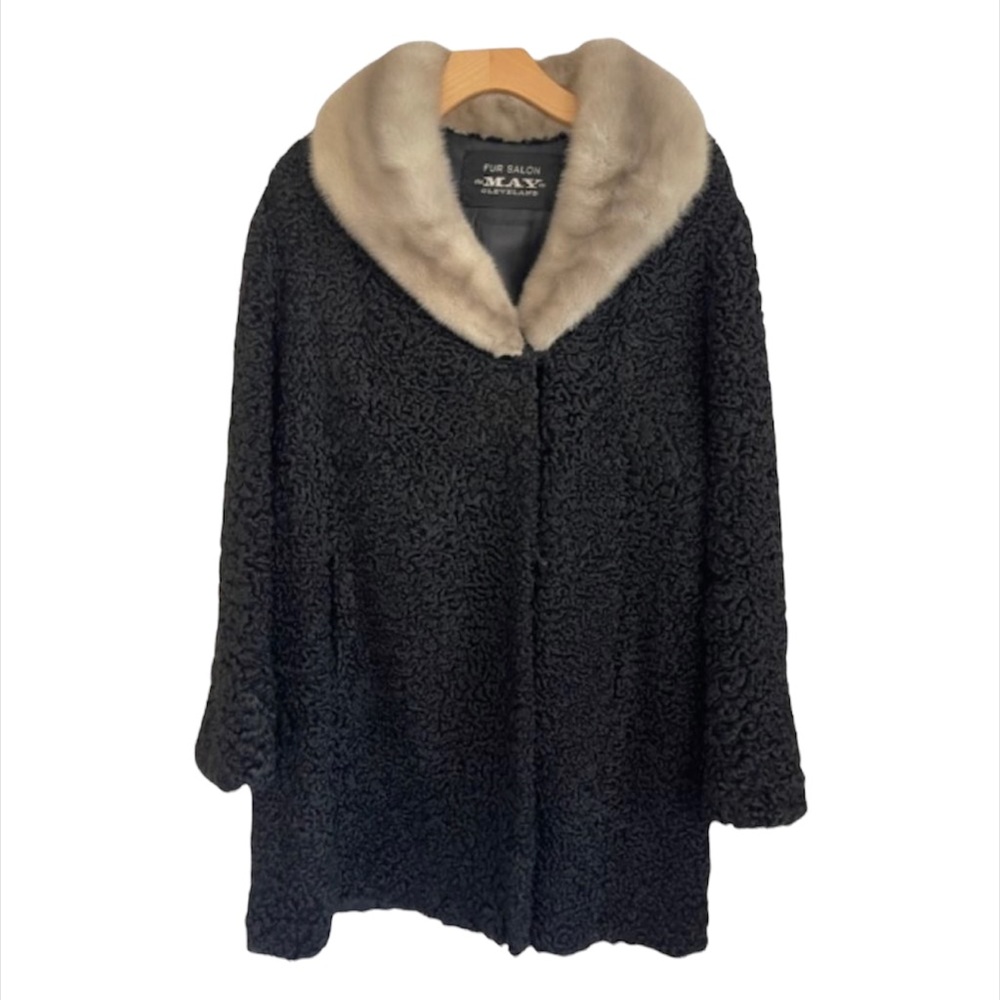 Vintage Black Persian Astrakhan Lamb Mink Fur Trim Coat by FUR SALON the… - Picture 2 of 11